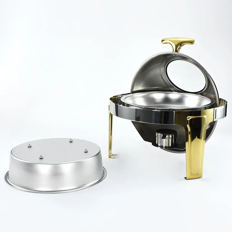 Roll Top Chafing Dish Stainless Steel Round Buffet Food Warmer With Electric / Alcohol Furnace