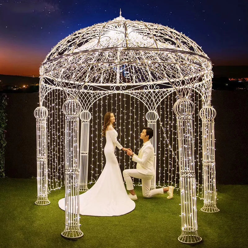 Wedding Arch European-style Wrought Iron ,Six-column Wedding Decoration ,Outdoor Landscape Flower Pavilion