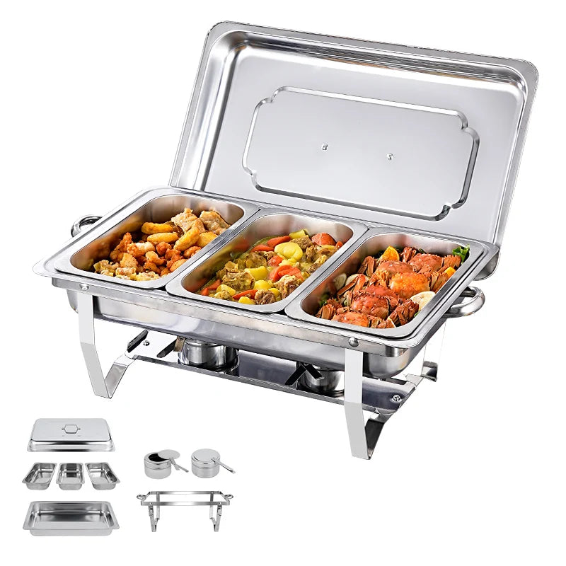 4pc Thickened Stainless Steel buffet Folding Buffet Stove Food Warmer Dinner Tray Electric Heating chafing dish