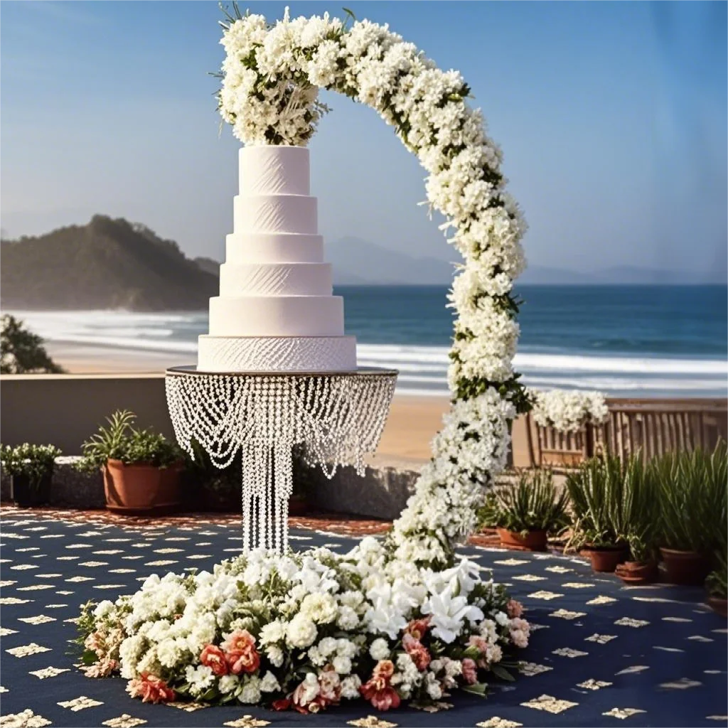 Wedding Birthday Cake Stand Centerpiece - Crescent Shape Party Decoration for Mother's Day, Family Celebration, Elegant Design