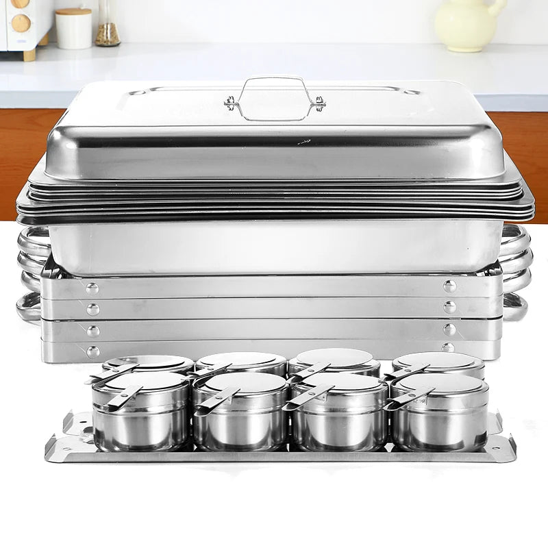 4pc Thickened Stainless Steel buffet Folding Buffet Stove Food Warmer Dinner Tray Electric Heating chafing dish