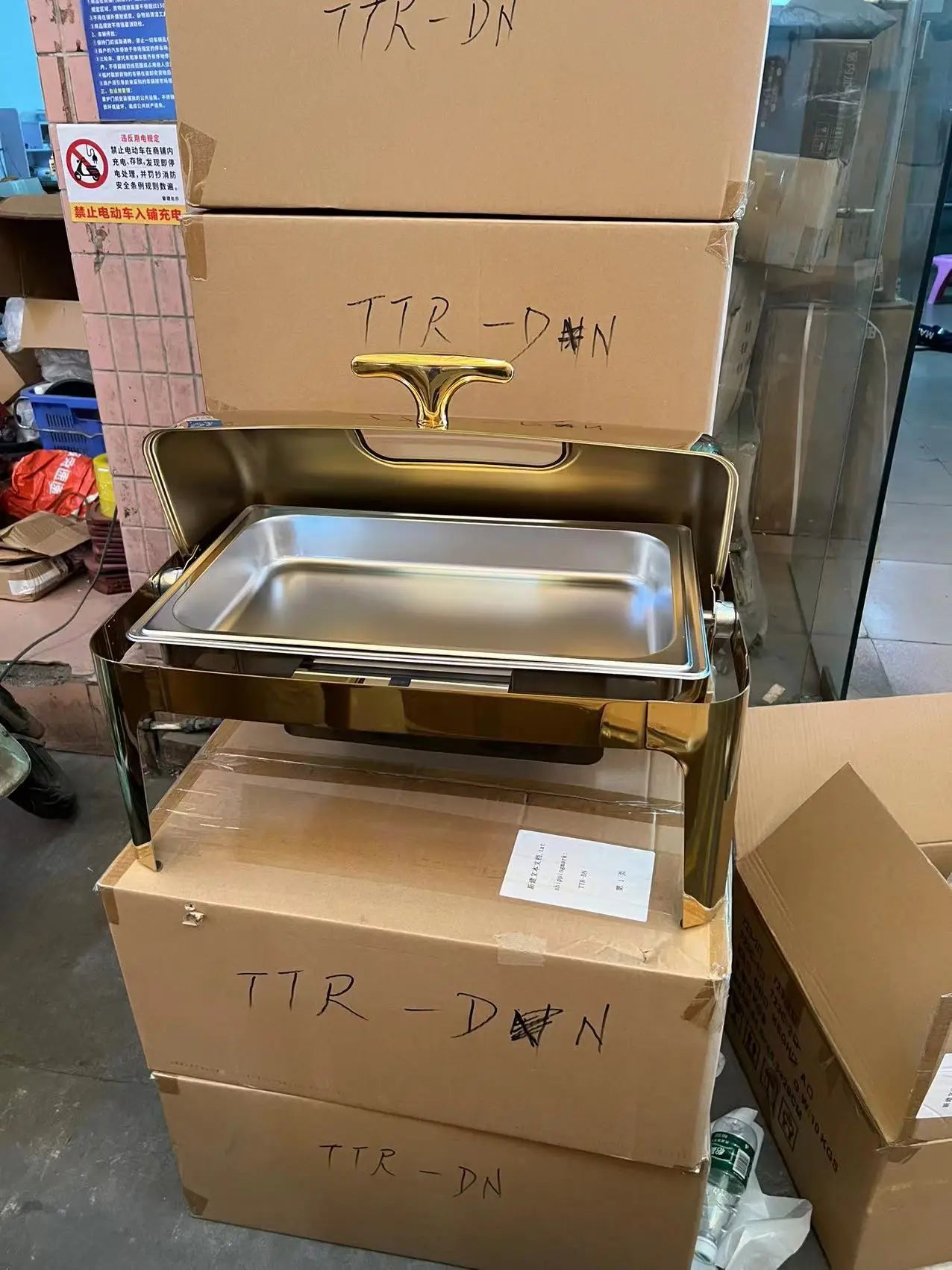 Restaurant Supplies Chafing Dish Food Warmer 9.0L Silver and Gold Stainless Steel Catering Buffet Rectangular Chafing Dish