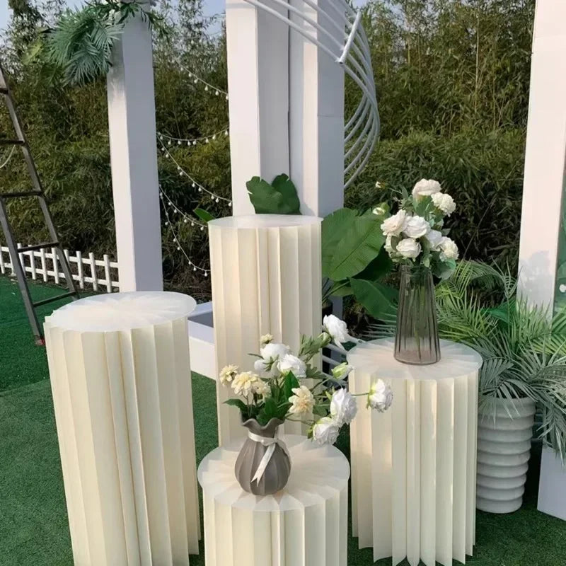 Elegant White Theme Wedding Decoration Centerpieces Paper Roman Column Folding Curve Design Cake Dessert Table Rack