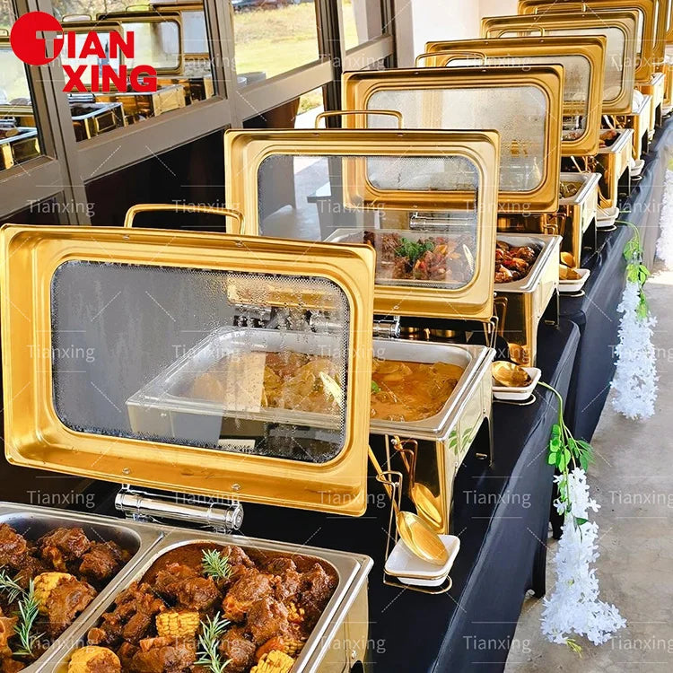 1pcs  Hotel Restaurant Supplies 9 Liter Buffet Food Warmer Chefing Dish Gold Hydraulic Chafing Dish for Catering