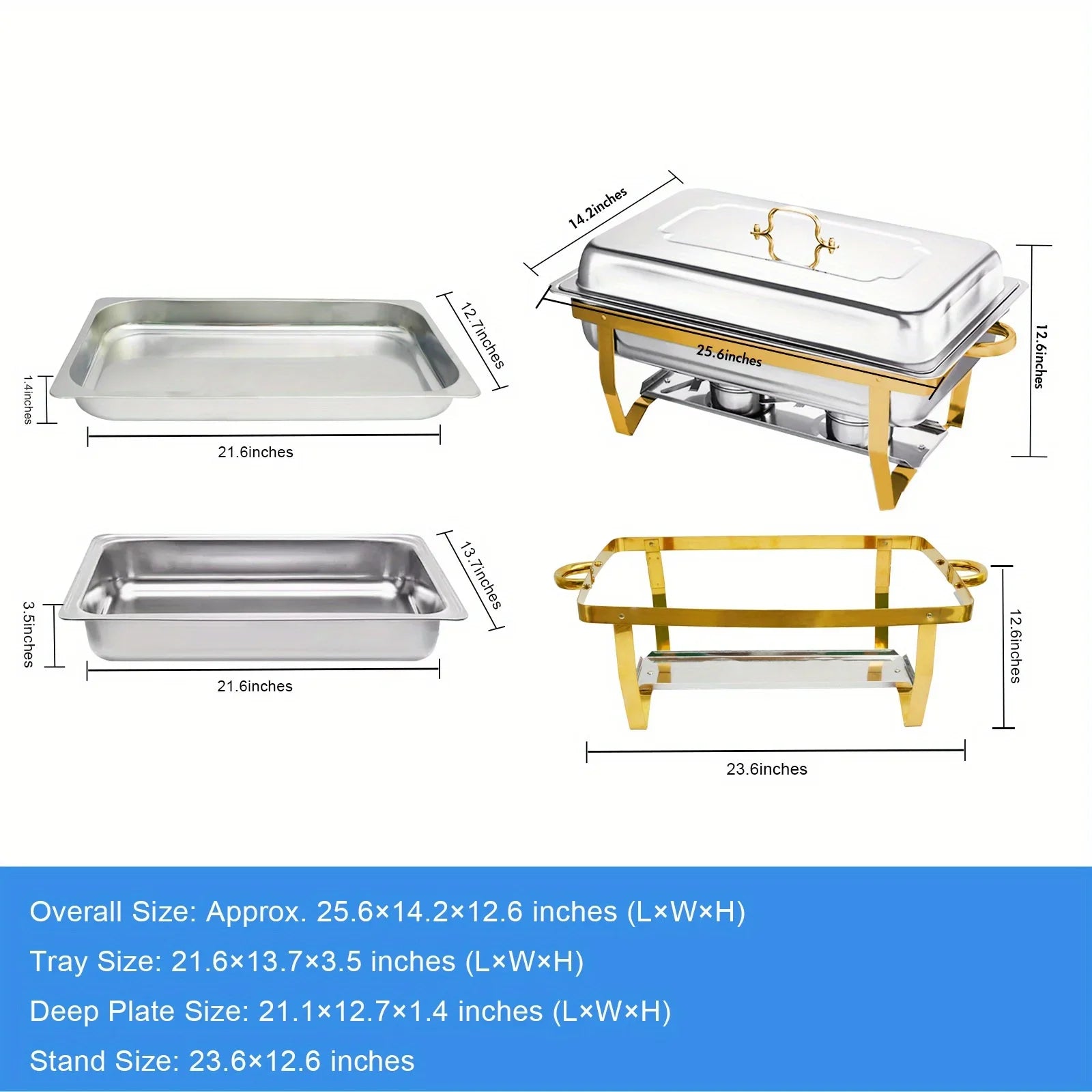 4 Pack 8QT Chafing Dish Buffet Set Stainless Steel Food Warmer Chafer Complete  Chafing Fuel Holder for Party Catering,