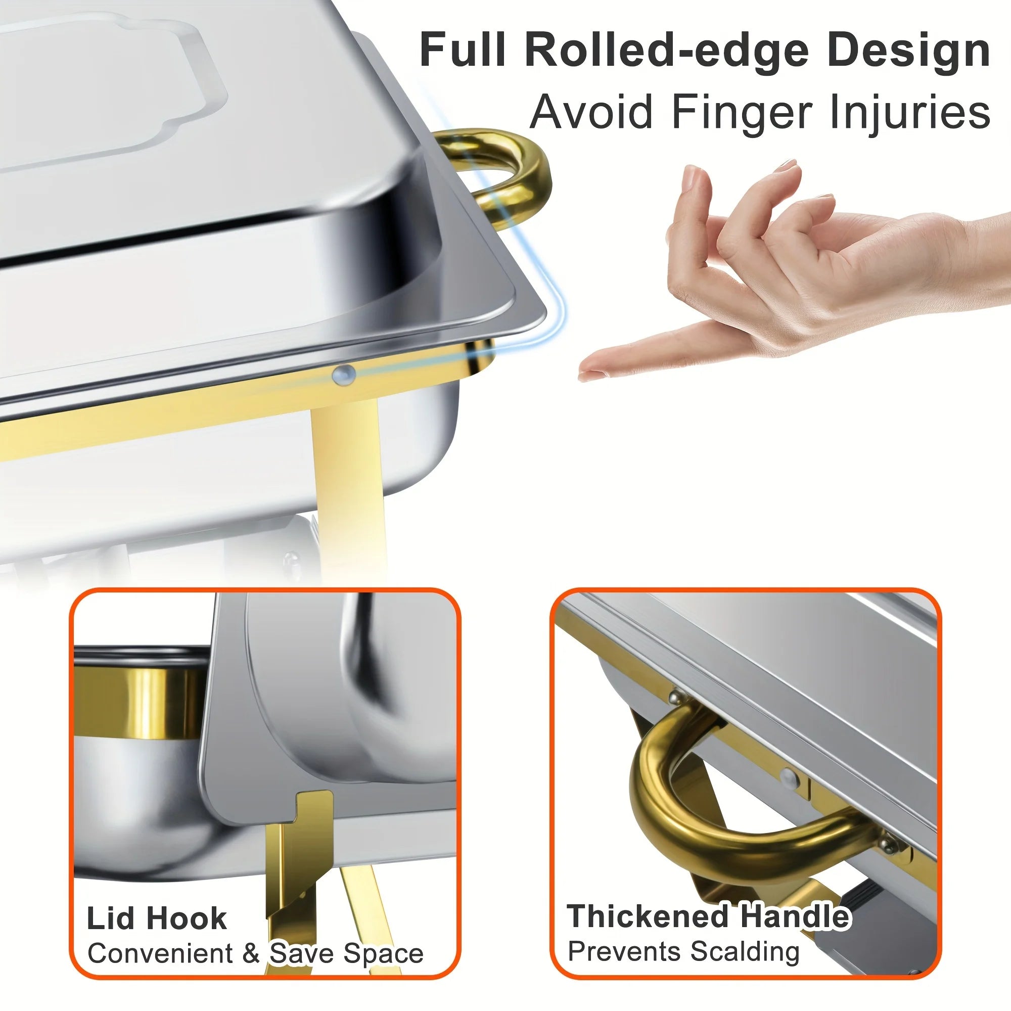 6pcs 9QT Golden Stainless Steel Chafing Dishes for Buffet,Buffet Warmers Sets for Parties Weddings Catering Buffet