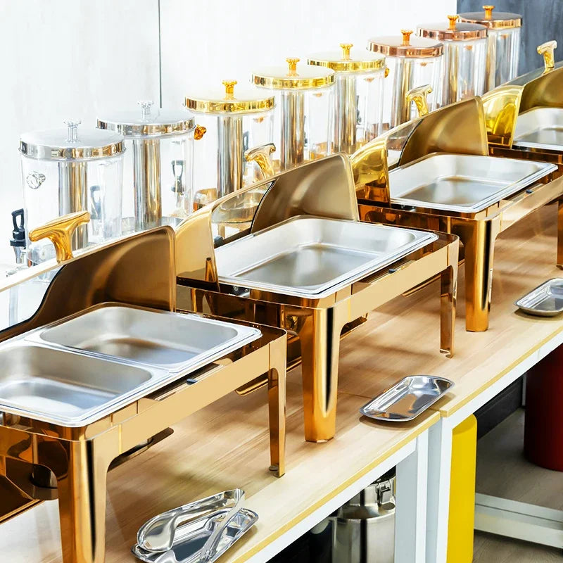 Roll Top Design Restaurant Hotel Chafing Dish Buffet Gold Display Equipment Food Warmer Catering Chafing Dish Set
