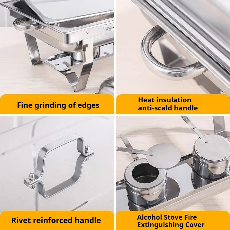 Portable Buffet Chafing Dish, Food Grade SS 1/2/3 Compartment, Alcohol Burner for Outdoor Party,Commercial for Hotel Restaurant