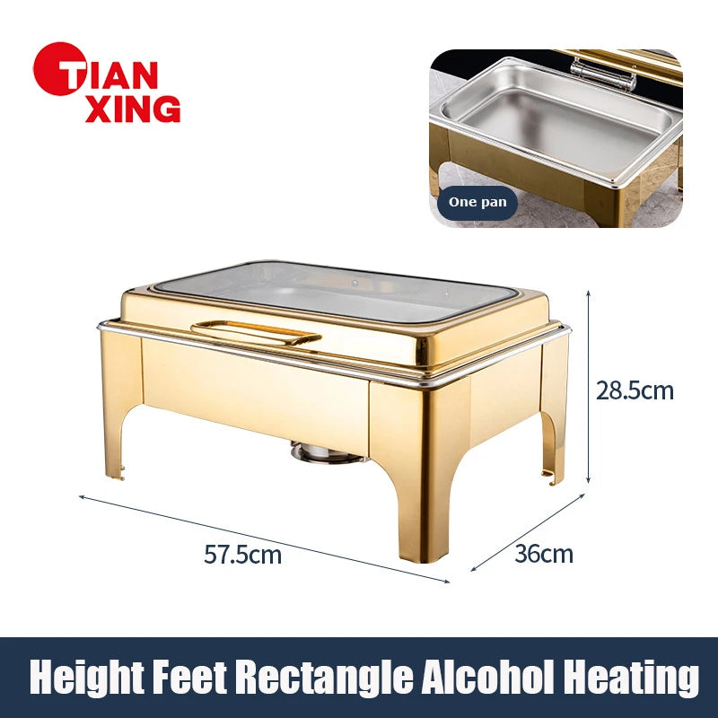 1pcs  Hotel Restaurant Supplies 9 Liter Buffet Food Warmer Chefing Dish Gold Hydraulic Chafing Dish for Catering