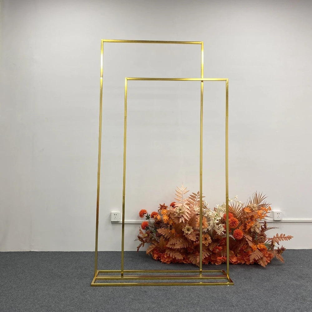 Wedding Arch Backdrop Balloon Flowers Stand Background Shiny Gold Plating Outdoor Flower Door Shelf Frame Party Decor