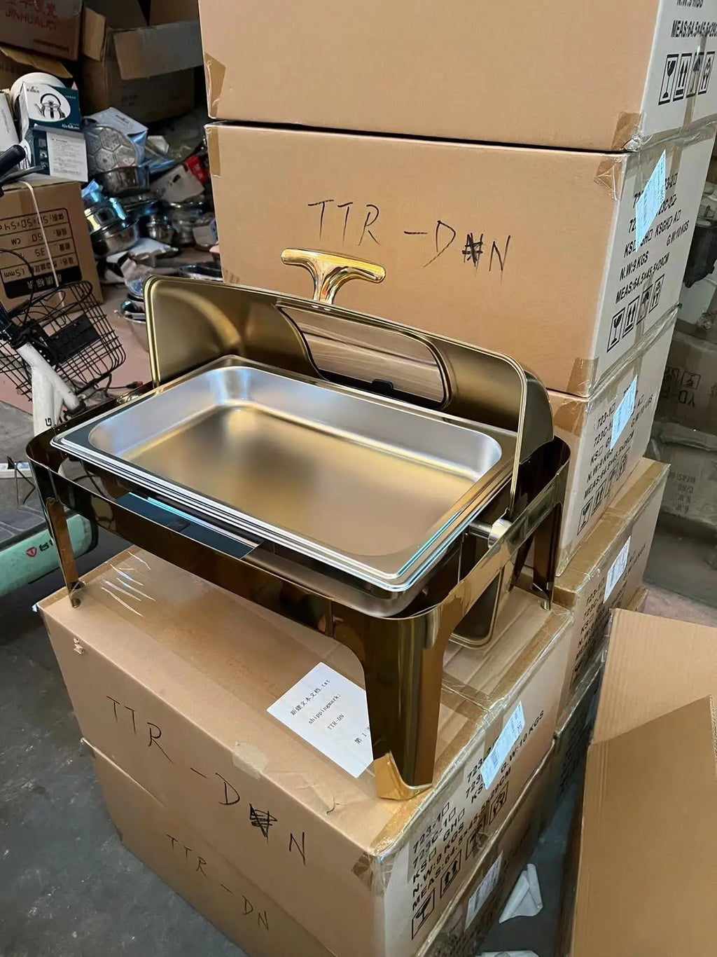 Restaurant Supplies Chafing Dish Food Warmer 9.0L Silver and Gold Stainless Steel Catering Buffet Rectangular Chafing Dish