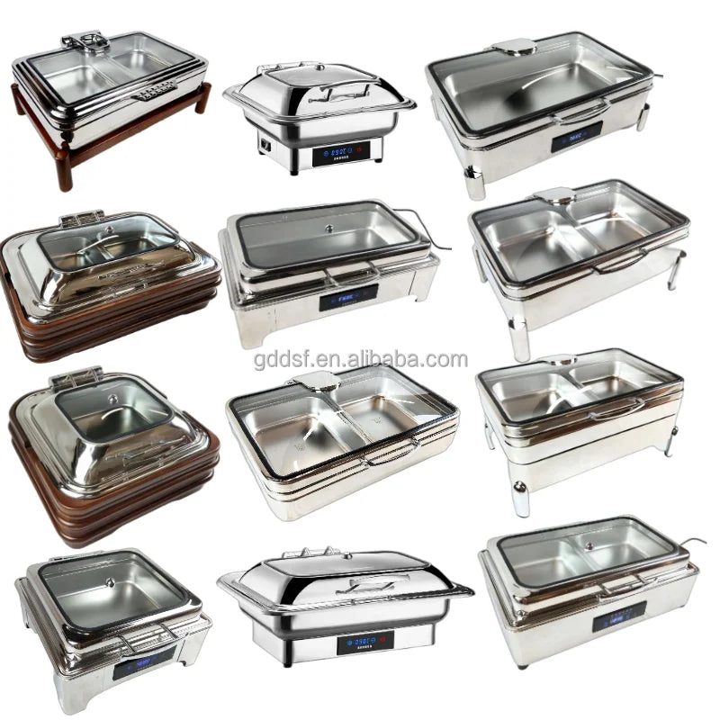 Factory Direct Dishes Chafing Dishes Buffet Catering Stainless Steel Round Roll Hot Pot Food Warmer Luxury Buffet Alcohol Stove