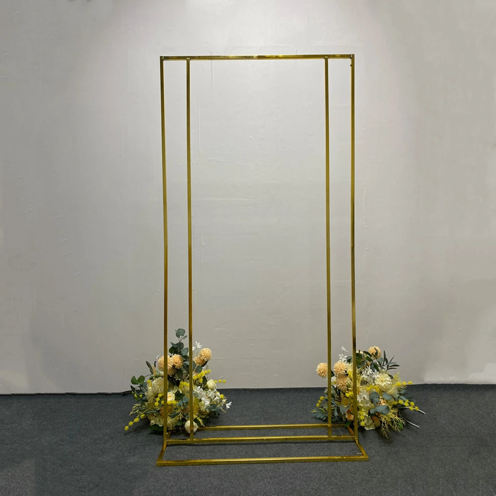 Wedding Arch Backdrop Balloon Flowers Stand Background Shiny Gold Plating Outdoor Flower Door Shelf Frame Party Decor