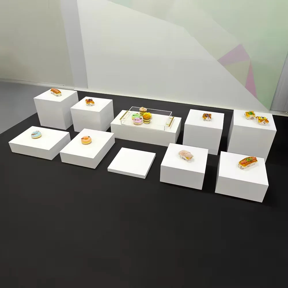 White Buffet Acrylic table Riser Cube Display Nesting Risers Lucite Square Food Pedestal Box Display