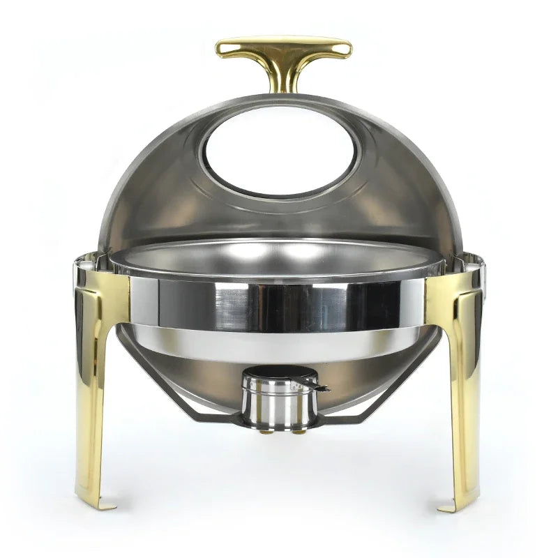 Roll Top Chafing Dish Stainless Steel Round Buffet Food Warmer With Electric / Alcohol Furnace
