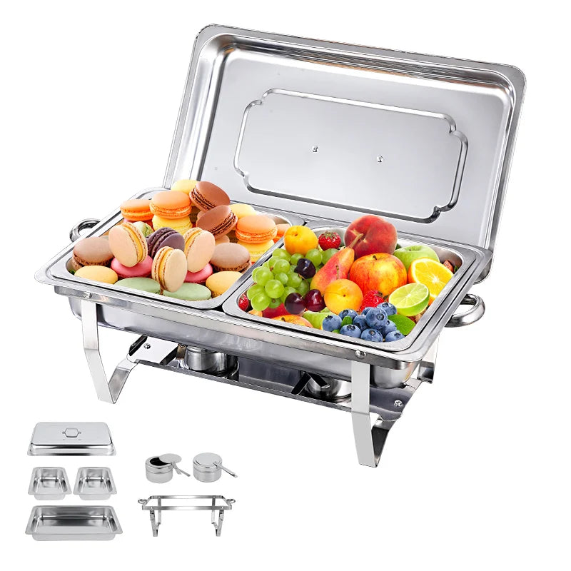 4pc Thickened Stainless Steel buffet Folding Buffet Stove Food Warmer Dinner Tray Electric Heating chafing dish