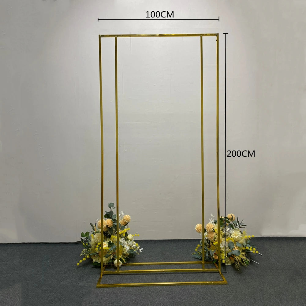 Wedding Arch Square Backdrop Balloon Stand Background Shiny Metal Gold Plating Outdoor Artificial Flower Door Shelf Frame