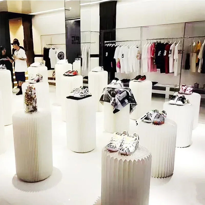 Elegant White Theme Wedding Decoration Centerpieces Paper Roman Column Folding Curve Design Cake Dessert Table Rack