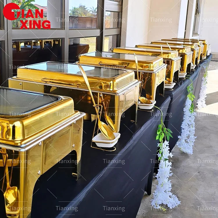 1pcs  Hotel Restaurant Supplies 9 Liter Buffet Food Warmer Chefing Dish Gold Hydraulic Chafing Dish for Catering