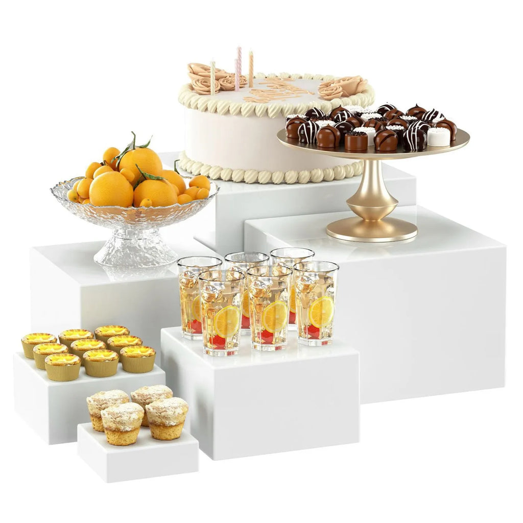 6pcs Acrylic Buffet Riser Food Display Stands Stackable Table Dessert Cake Party Buffet Display Decorating Box 6 Different Sizes