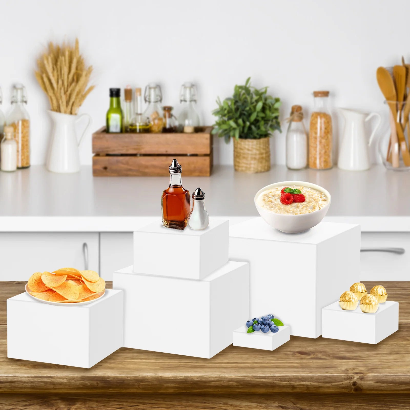 6pcs Acrylic Buffet Riser Food Display Stands Stackable Table Dessert Cake Party Buffet Display Decorating Box 6 Different Sizes
