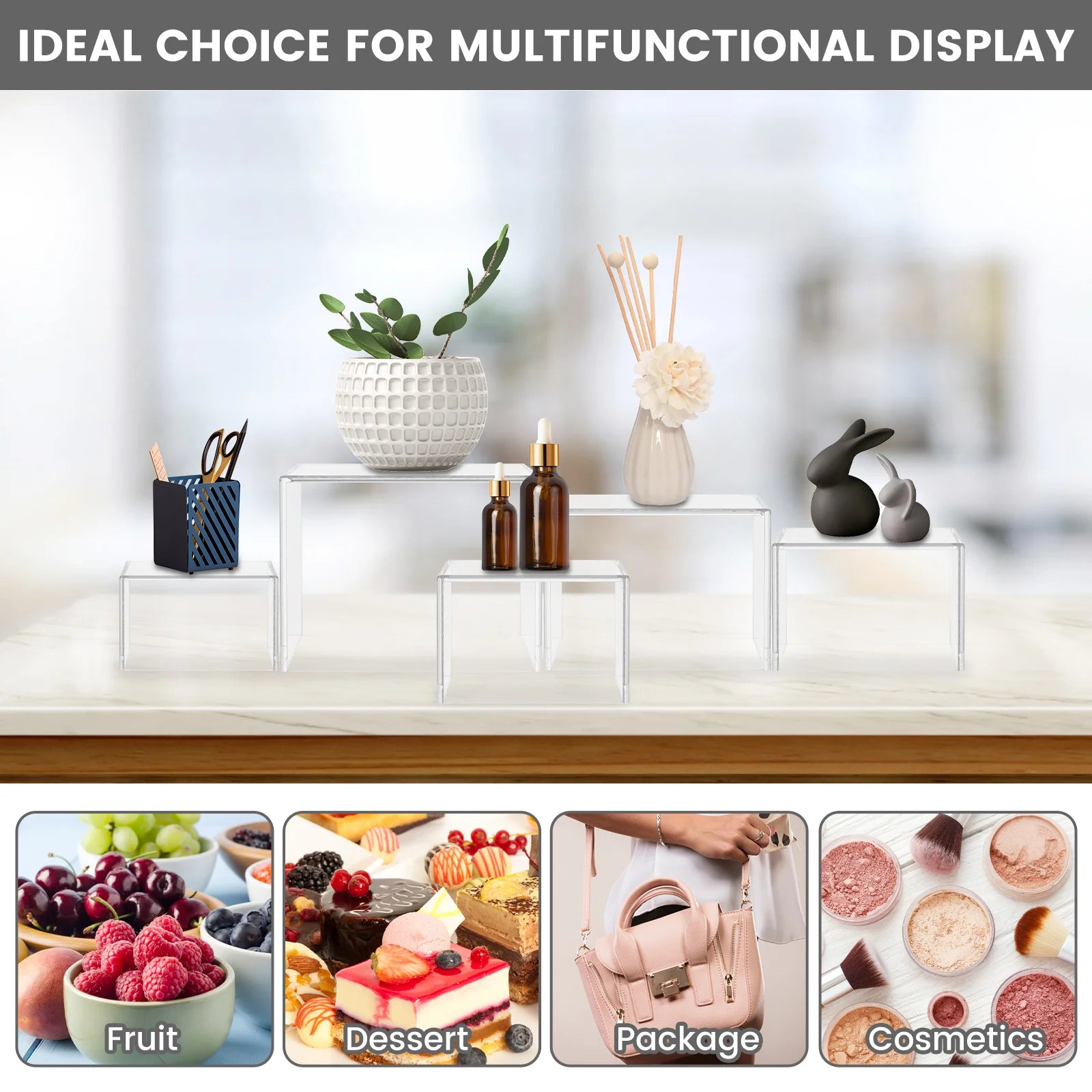 6PCS/Set Buffet Risers Stackable Buffet Stands Reusable Food Stands Acrylic Box 6 Different Sizes Acrylic Box with Hollow Bottom