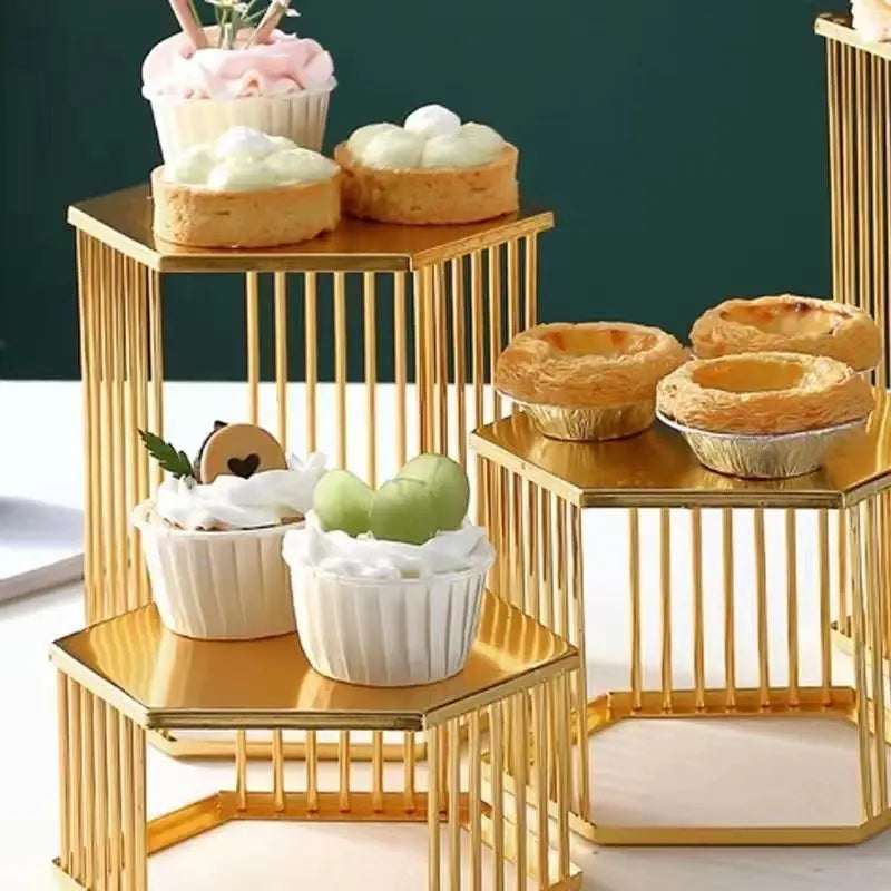 Golden Cylinder Metal Buffet Fruit Cold Dish Stand Dessert Display Shelf Dim Sum Frame Cake Rack Wedding Birthday Party Decor
