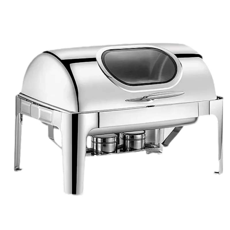 Factory Direct Dishes Chafing Dishes Buffet Catering Stainless Steel Round Roll Hot Pot Food Warmer Luxury Buffet Alcohol Stove