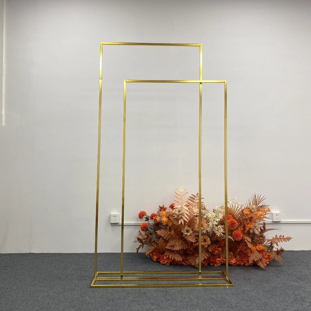 Wedding Arch Backdrop Balloon Flowers Stand Background Shiny Gold Plating Outdoor Flower Door Shelf Frame Party Decor