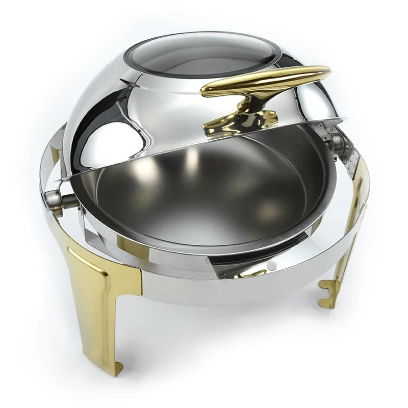 Roll Top Chafing Dish Stainless Steel Round Buffet Food Warmer With Electric / Alcohol Furnace