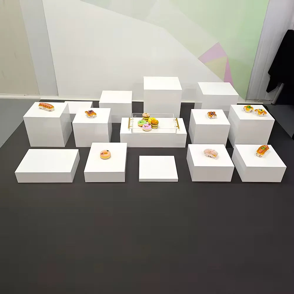 White Buffet Acrylic table Riser Cube Display Nesting Risers Lucite Square Food Pedestal Box Display