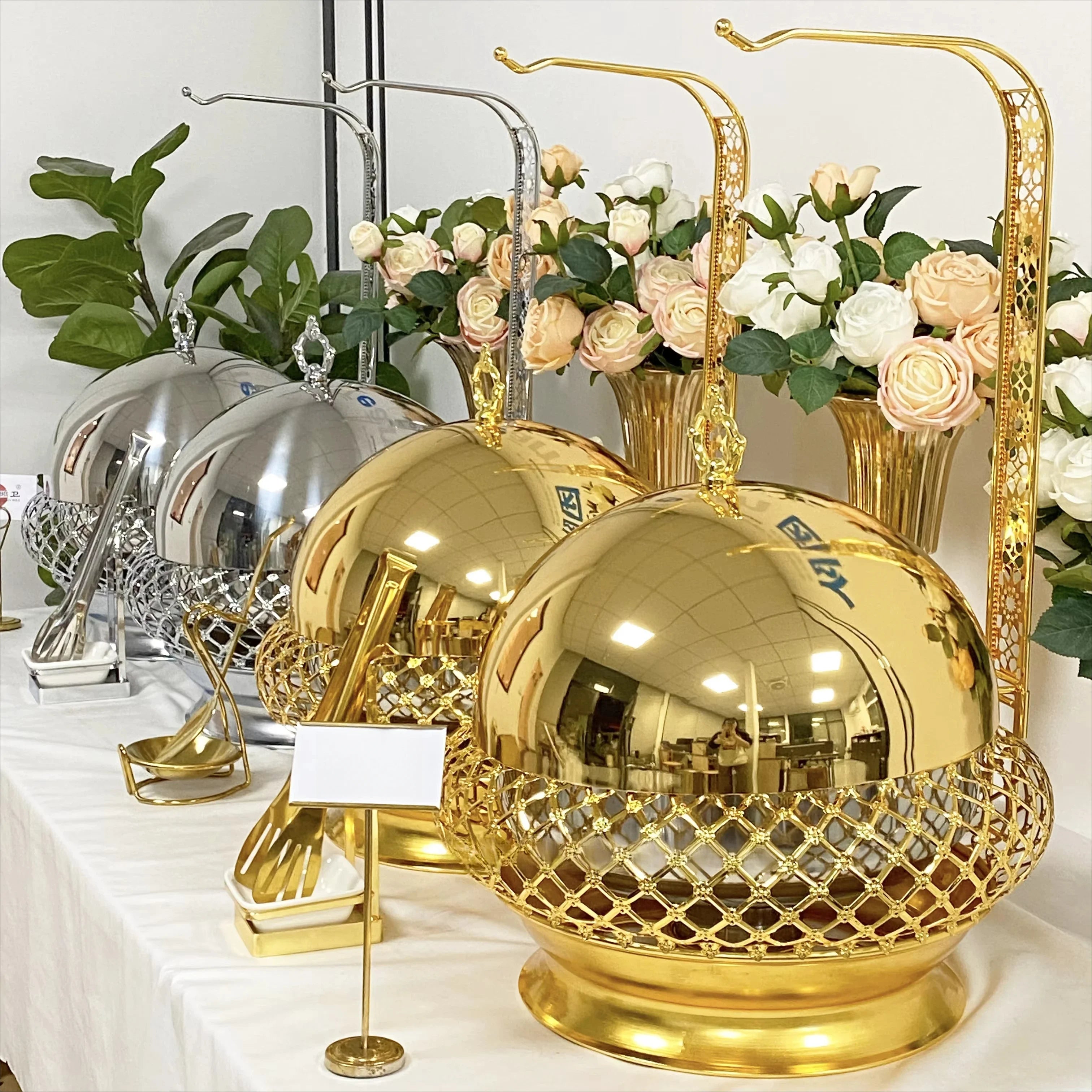 Wedding party luxury supply hot pot buffet warmer catering stainless steel hanging hot pot factory