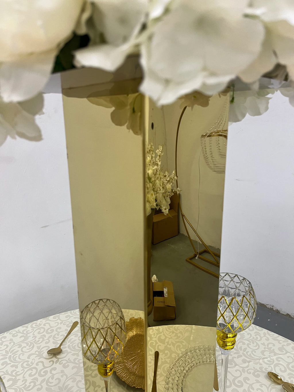 Set of 2 Gold Square Mirror Column Stainless Steel Table Decorations Wedding Tall Centerpiece Flower Stand