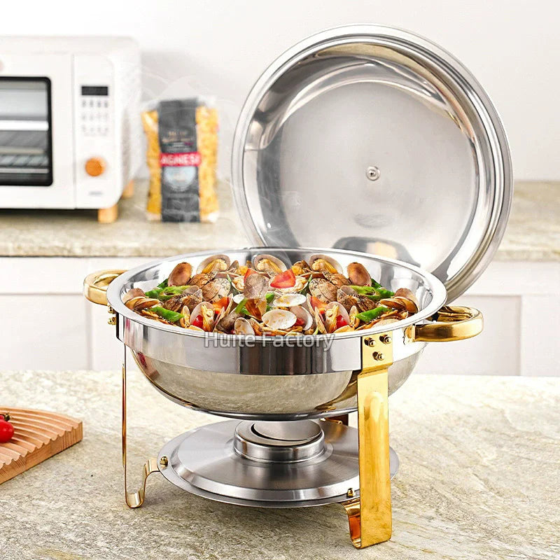 4 Pack Chafing Dish Buffet Set Stainless Steel Chafer w/2 Full Size Pan Round Catering Warmer Server for Party Outdoor picnic