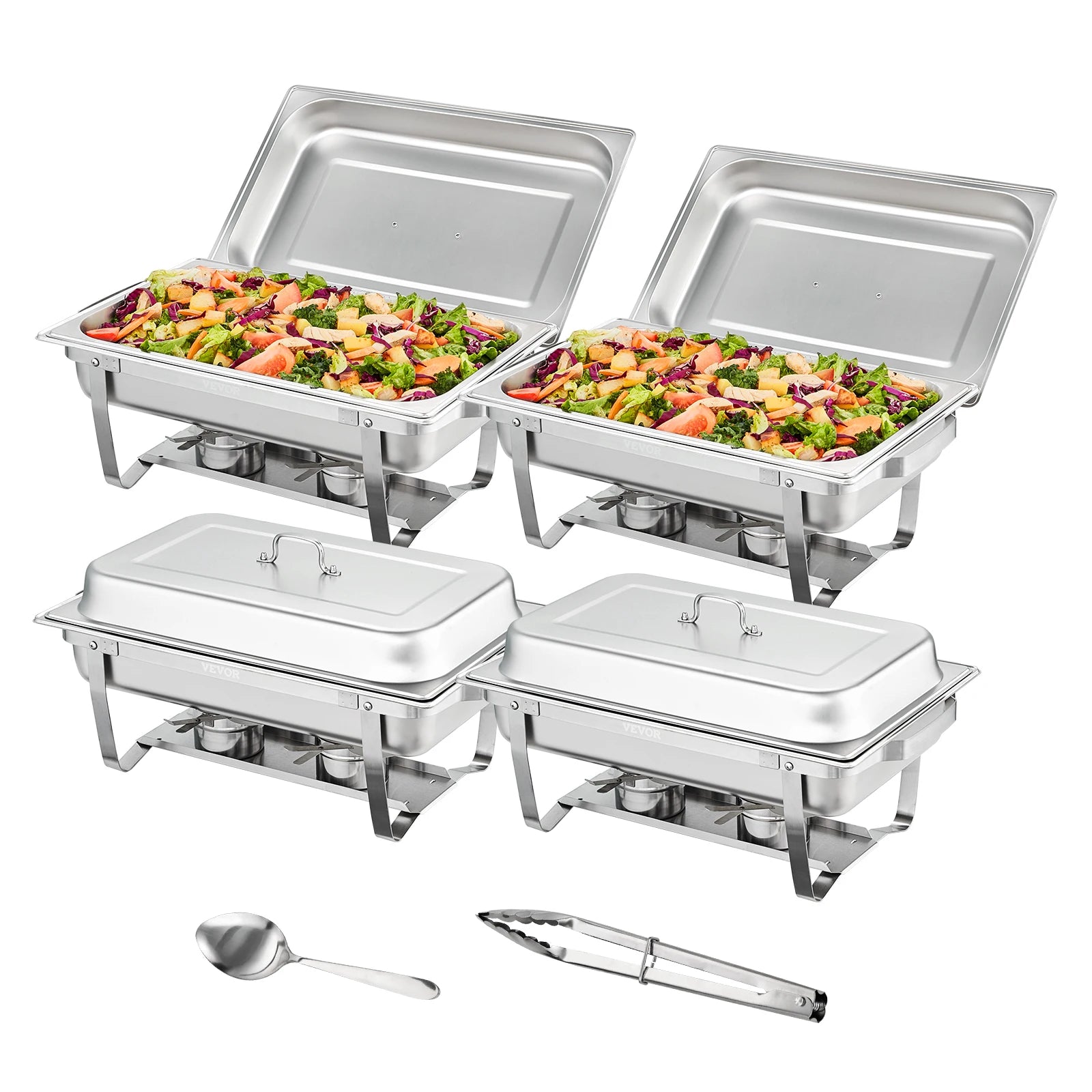 VEVOR 8QT Rectangle Chafing Dish 4/6 Packs Stainless Steel  Chafer with Full Size Pans Catering Buffet Set Food Warmer Server