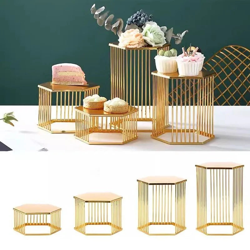 Golden Cylinder Metal Buffet Fruit Cold Dish Stand Dessert Display Shelf Dim Sum Frame Cake Rack Wedding Birthday Party Decor