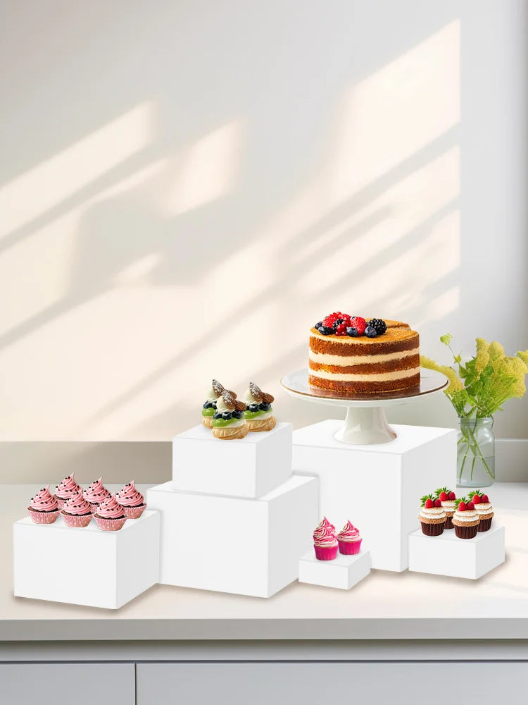6pcs Acrylic Buffet Riser Food Display Stands Stackable Table Dessert Cake Party Buffet Display Decorating Box 6 Different Sizes