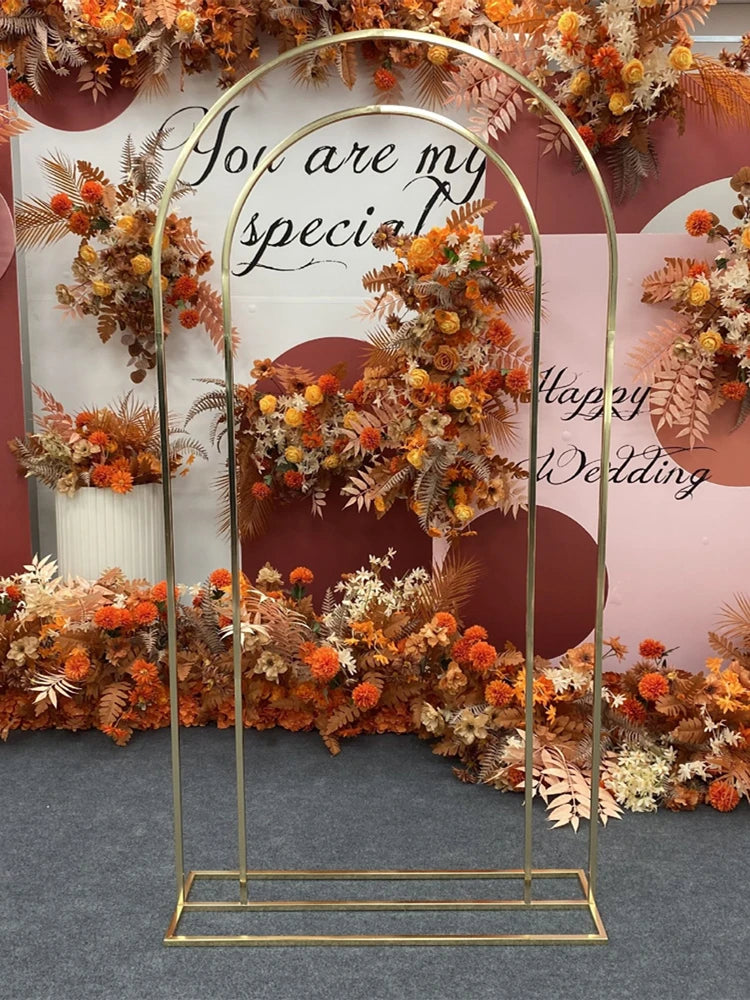 Wedding Arch Backdrop Balloon Flowers Stand Background Shiny Gold Plating Outdoor Flower Door Shelf Frame Party Decor