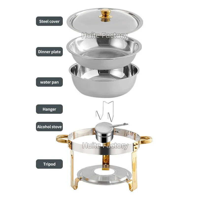 4 Pack Chafing Dish Buffet Set Stainless Steel Chafer w/2 Full Size Pan Round Catering Warmer Server for Party Outdoor picnic