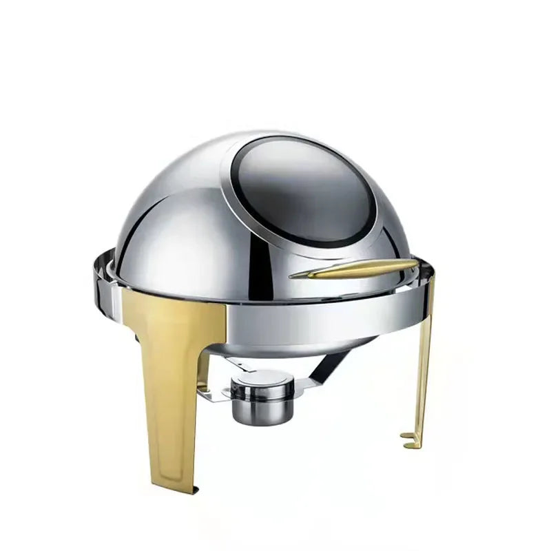Roll Top Chafing Dish Stainless Steel Round Buffet Food Warmer With Electric / Alcohol Furnace
