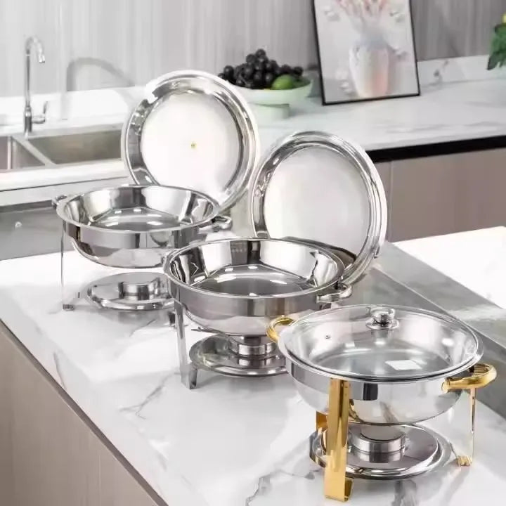 2 Pack 5QT Chafing Dish Buffet Set Stainless Steel Chafer with 2 Full Size Pans Round Catering Warmer Server Lid Water Pan