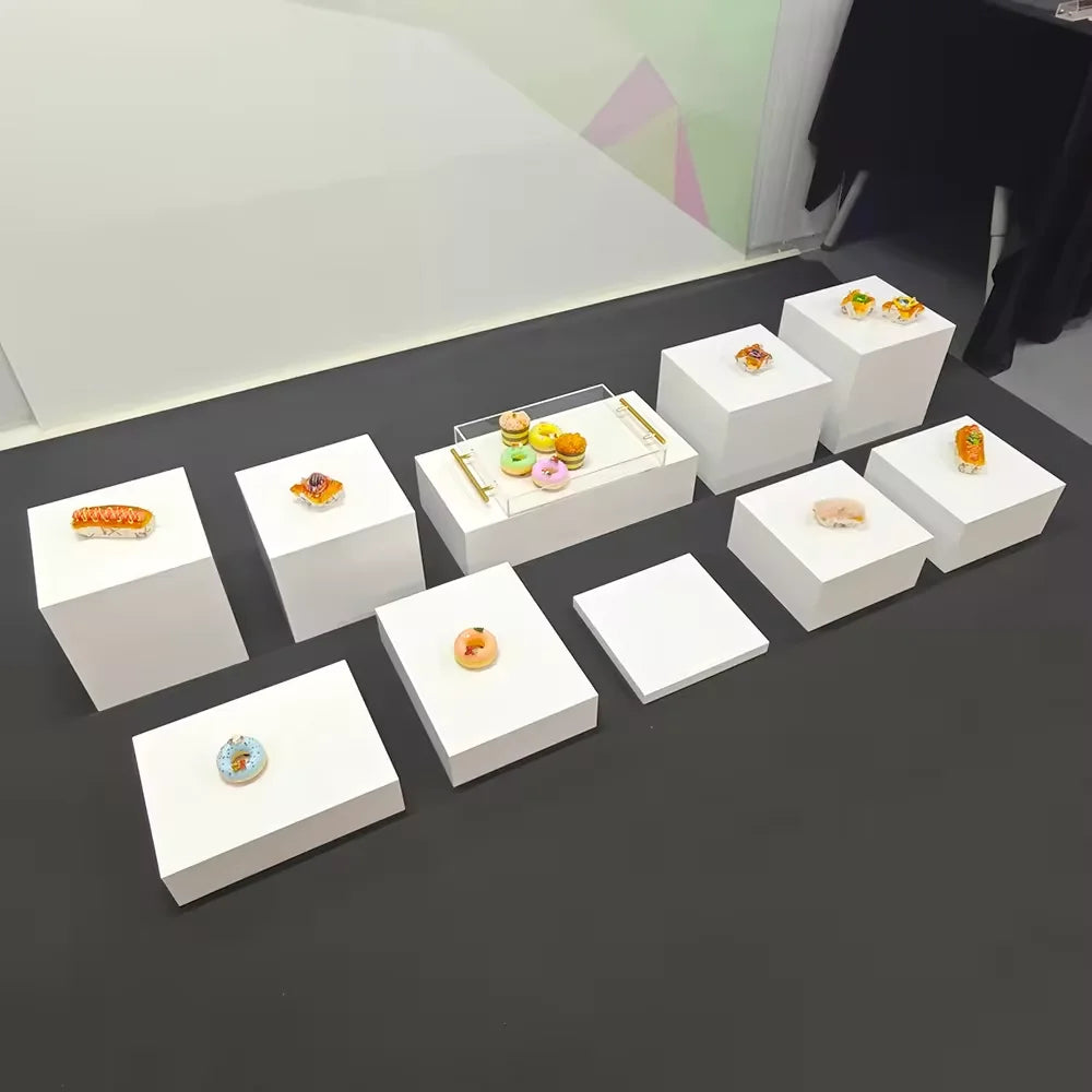 White Buffet Acrylic table Riser Cube Display Nesting Risers Lucite Square Food Pedestal Box Display