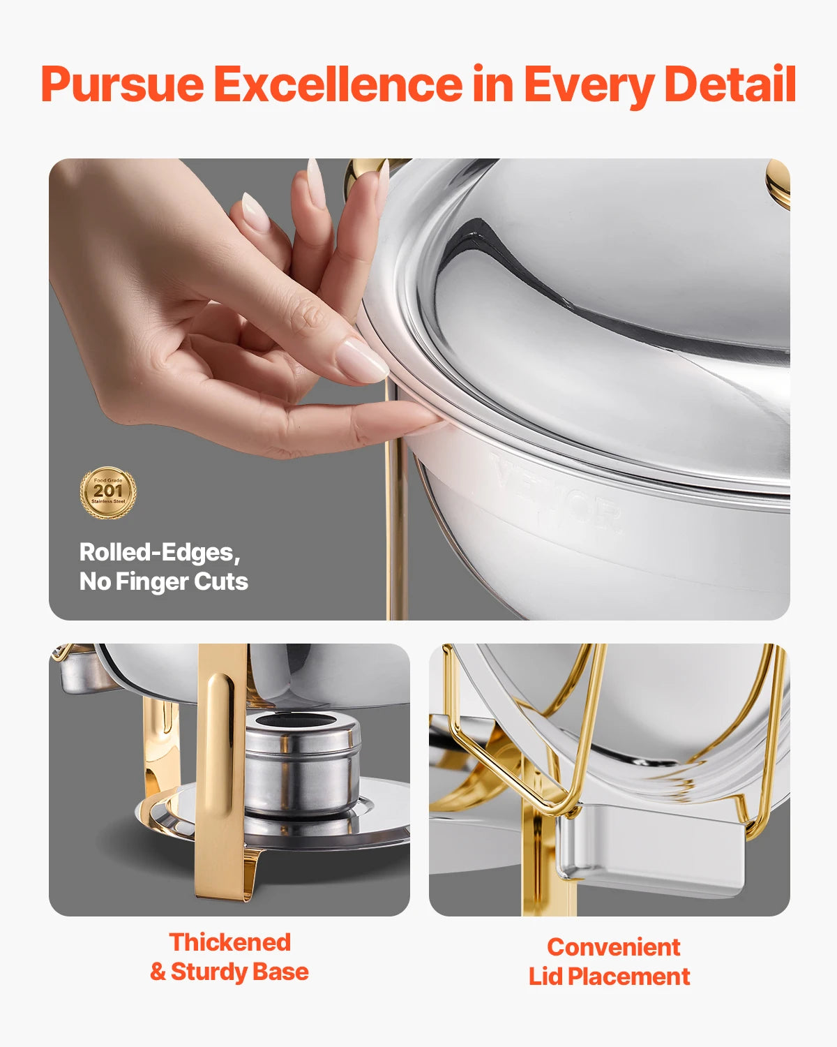 VEVOR 4 Pack Chafing Dish Buffet Set Stainless Steel Chafer with 4 Full Size Pan Round Catering Warmer Server for Party Banquets