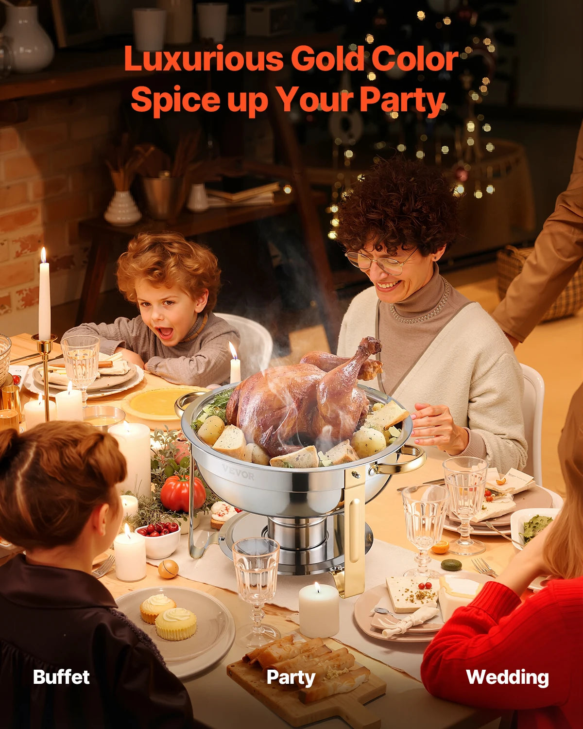 VEVOR 4 Pack Chafing Dish Buffet Set Stainless Steel Chafer with 4 Full Size Pan Round Catering Warmer Server for Party Banquets