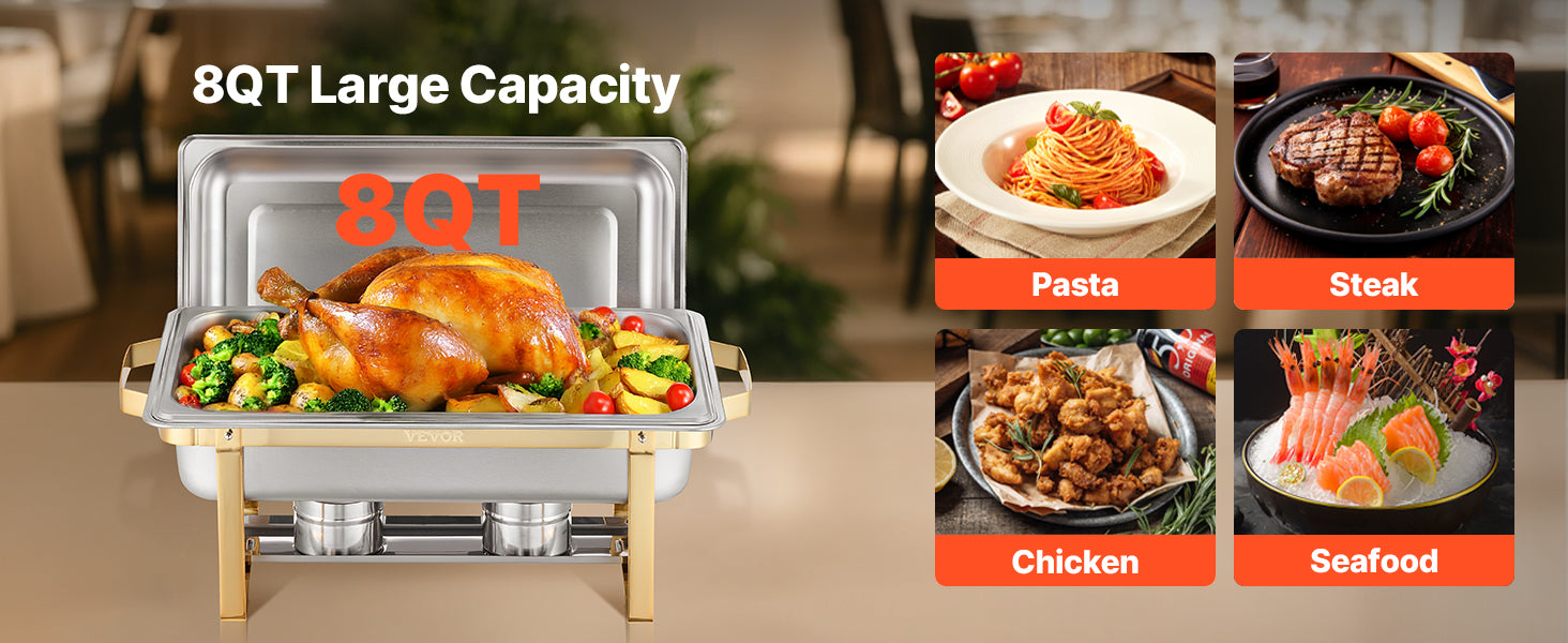 SucceBuy 8 Qt 4 Pack Chafing Dish Buffet Set Stainless Steel Chafer with 2 Full Size and 4 Half Size Pans Catering Warmer Server