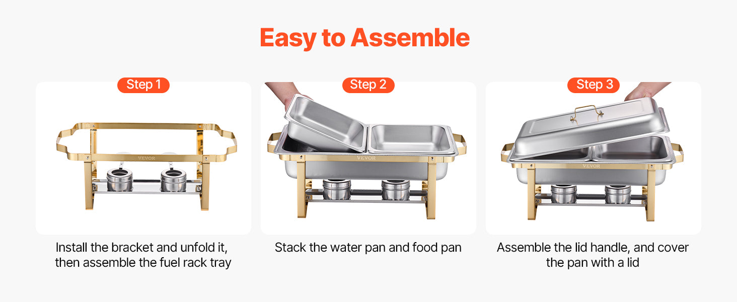 SucceBuy 8 Qt 4 Pack Chafing Dish Buffet Set Stainless Steel Chafer with 2 Full Size and 4 Half Size Pans Catering Warmer Server