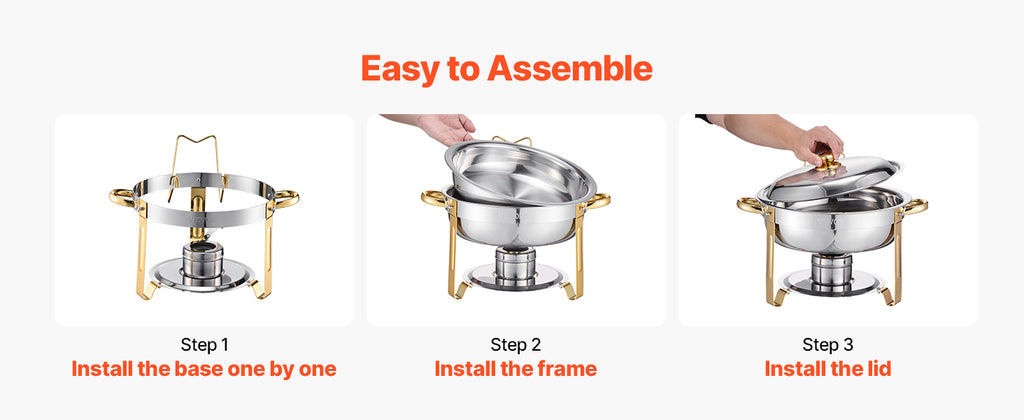 VEVOR 4 Pack Chafing Dish Buffet Set Stainless Steel Chafer with 4 Full Size Pan Round Catering Warmer Server for Party Banquets