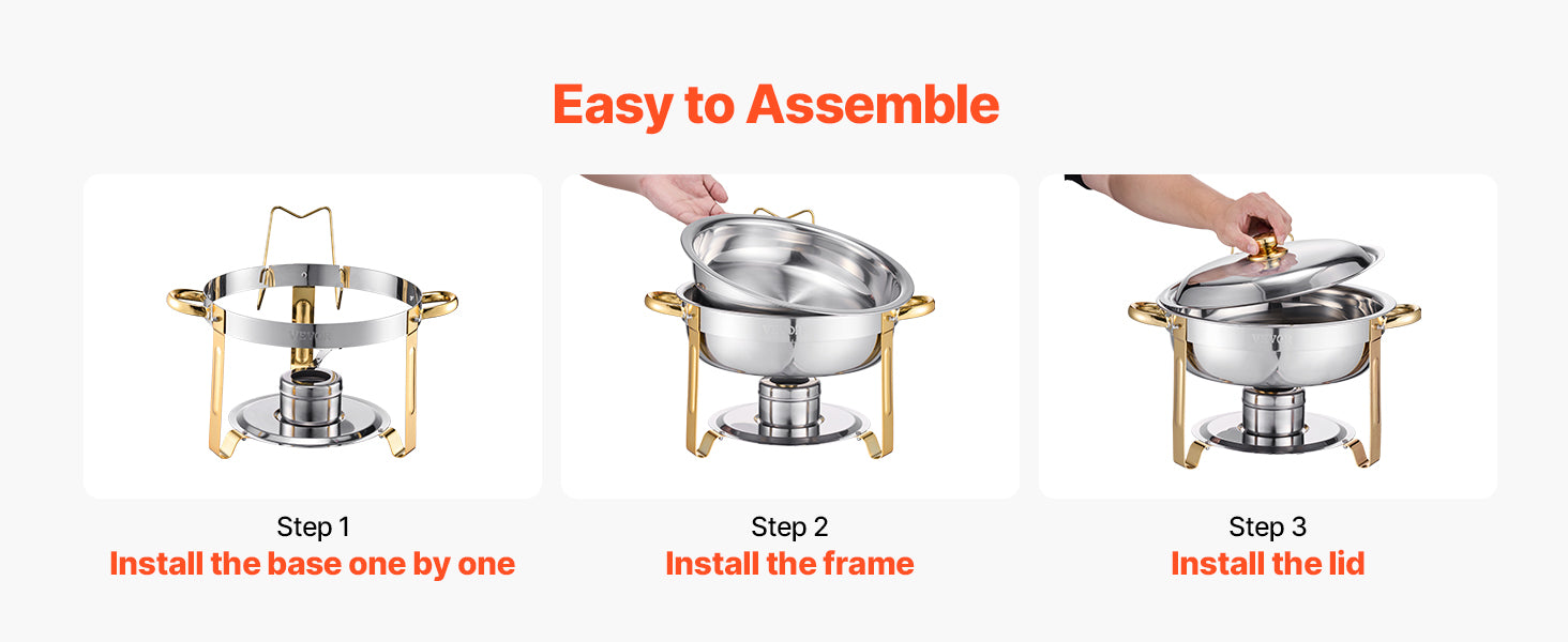 VEVOR 4 Pack Chafing Dish Buffet Set Stainless Steel Chafer with 4 Full Size Pan Round Catering Warmer Server for Party Banquets