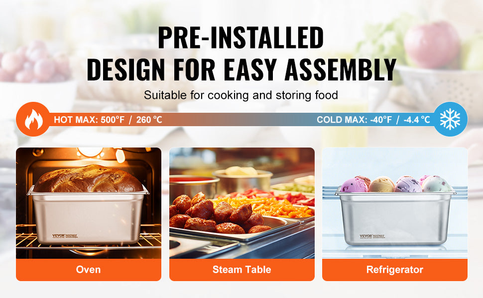 VEVOR 8 Pack Buffet Chafing Dishes 5.93L Gastronorm Pans Steam Table Pans Tray  with Lid 6-Inch Deep Catering Food Pan